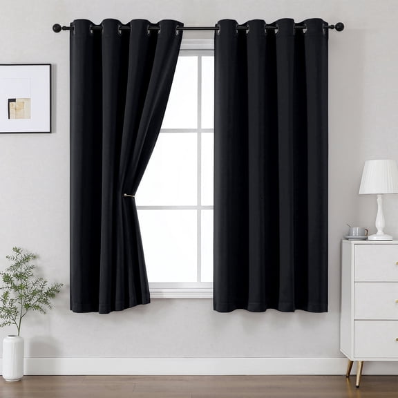 OVZME Kalme 50x63 Black Blackout Curtains 2 Panels, 63 Inch Long Wide Grommet Thermal Drapes for Large Window Living Room Bedroom, Each 50"W x63"L, Black