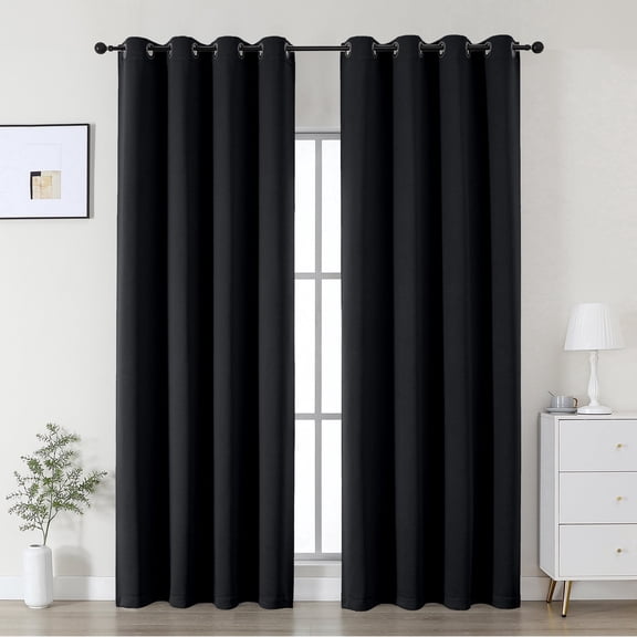 OVZME Kalme Black Blackout Curtains 84 Inch Length 2 Panels, 50x84 Inch Wide Floor Length Grommet Thermal Drapes for Bedroom Living Room, Each 50"W x84"L