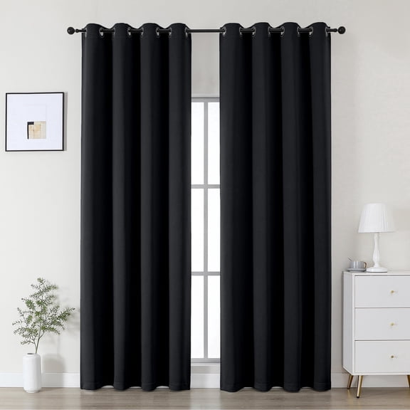 OVZME Kalme 50x90 Black Grommet Blackout Curtains 2 Panels, 90 Inch Extra Long Grommet Thermal Drapes for Tall Ceiling Windows, Living Room Bedroom, Each W50xL90 Inches
