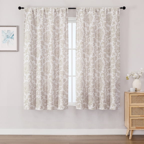 OVZME Taupe Floral Farmhouse Rustic Curtains 54 Inch Length, 2 Pack Light Filtering Short Curtain for Small Windows, Decorative Living Room and Bathroom Window Drapes, Each 40"W x 54"L