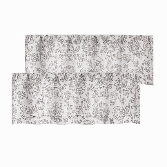 OVZME Gray Floral Light Filtering Valance 14 Inch Length for Small Kitchen Windows, Farmhouse Rod Pocket Window Treatment for Living Room Bathroom Laundry, 52"W x 14"L, 2 Panels
