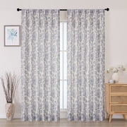 OVZME 2PK Dark Blue Floral Curtains 84 Inches Long for Bedroom and Living Room, French Farmhouse Rod Pocket Drapes with Printed Floral Design, Each 52"W x 84"L