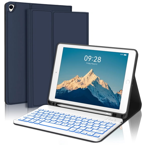 WZOOP Customizable iPad 10.2 Inch Case with Detachable Bluetooth Keyboard, 7 Color Backlit Slim Folio Smart Cover with Pencil Holder for iPad 9th/8th/7th Gen/iPad Pro 10.5"/iPad Air 3rd Gen - Black