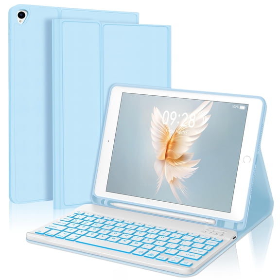 WZOOP Customizable iPad 10.2 Inch Case with Detachable Bluetooth Keyboard, 7 Color Backlit Slim Folio Smart Cover with Pencil Holder for iPad 9th/8th/7th Gen/iPad Pro 10.5"/iPad Air 3rd Gen - Black