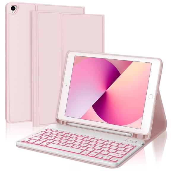 WZOOP Customizable iPad 10.2 Inch Case with Detachable Bluetooth Keyboard, 7 Color Backlit Slim Folio Smart Cover with Pencil Holder for iPad 9th/8th/7th Gen/iPad Pro 10.5"/iPad Air 3rd Gen - Black