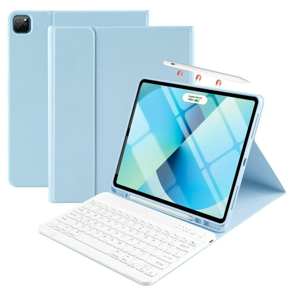 WZOOP Customizable iPad Air 13 inch M2 2024 Case with Detachable Wireless Keyboard for iPad Pro 12.9 6th & 5th Generation - Auto Sleep/Wake, Pencil Holder