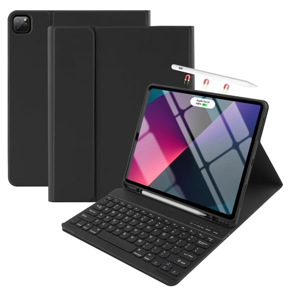 WZOOP Customizable iPad Air 13 inch M2 2024 Case with Detachable Wireless Keyboard for iPad Pro 12.9 6th & 5th Generation - Auto Sleep/Wake, Pencil Holder