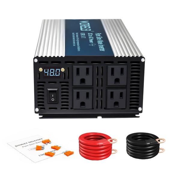WZRELB 1500W Pure Sine Wave Inverter 48V DC to 110V 120V AC Power Converter with LED Display, Off-Grid Portable Power Inverter with 4 AC Outlets for Home, RV, Truck, Camping