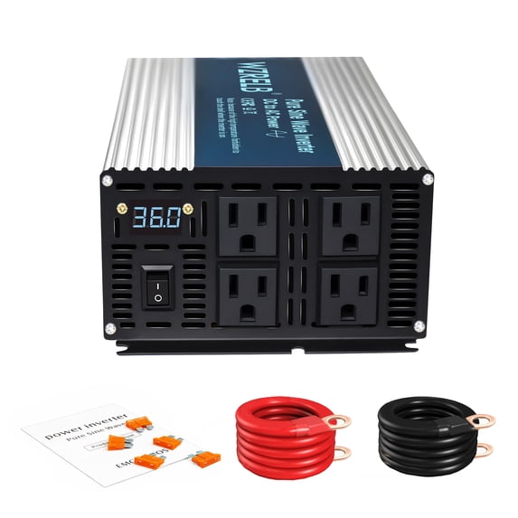 WZRELB 2000W Pure Sine Wave Inverter 36V DC to 110V 120V AC Power Converter with LED Display, Off-Grid Portable Power Inverter with 4 AC Outlets for Home, RV, Truck, Camping