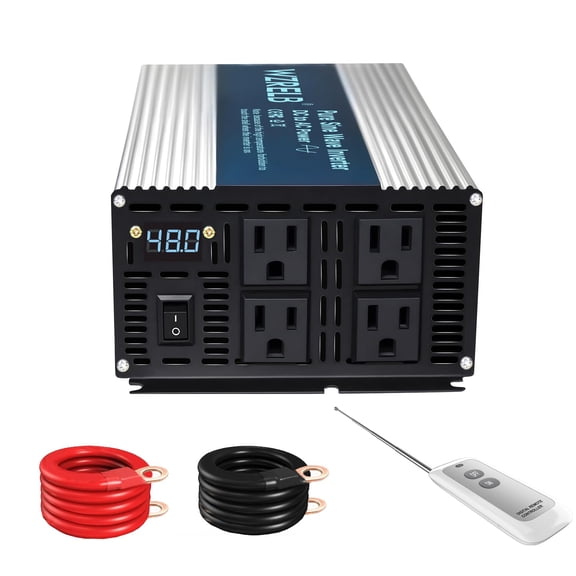WZRELB 2000W Pure Sine Wave Inverter 48V DC to 110V 120V AC Power Converter with LED Display, Remote Controller, Off-Grid Power Inverter 4000W Surge with 4 AC Outlets,for Home, RV, Truck, Camping