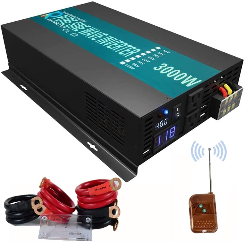 WZRELB 3000W 48V 120V Pure Sine Wave Power Inverter Remote Control with ...