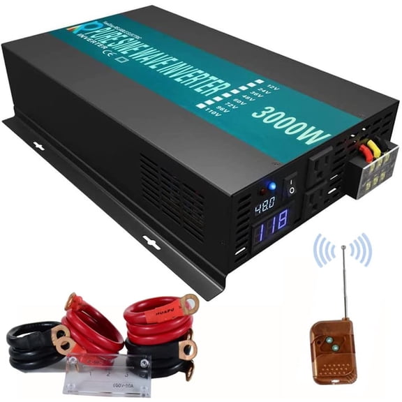 WZRELB 3000W 48V 120V Pure Sine Wave Power Inverter Remote Control with 2 AC Outlets,Car Inverter (RBPRC-300048)