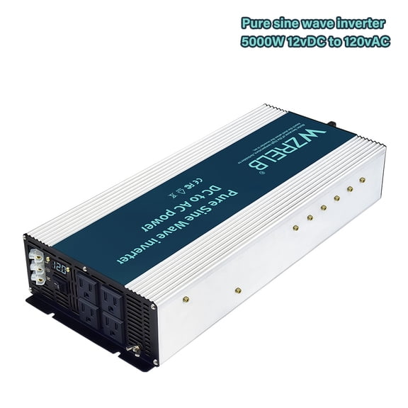 WZRELB 5000W Pure Sine Wave Inverter 12V DC to 110V 120V AC Power Converter with LED Display, Off-Grid Portable Power Inverter with 4 AC Outlets for Home, RV, Truck, Camping