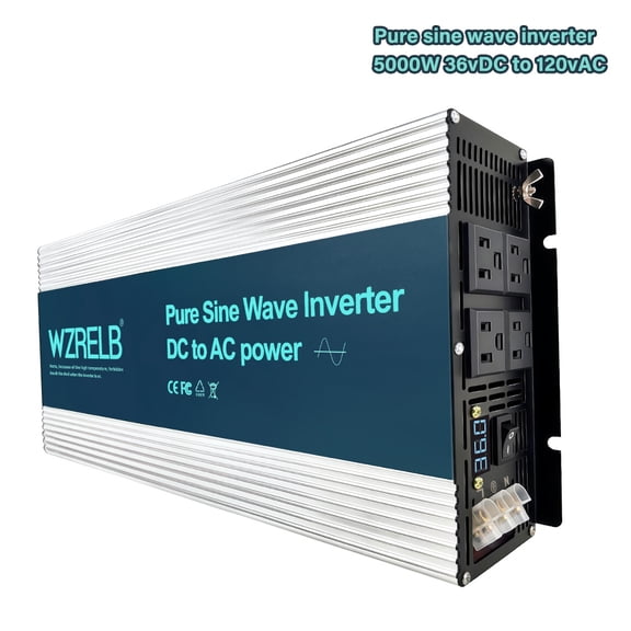 WZRELB 5000W Pure Sine Wave Inverter 36V DC to 110V 120V AC Power Converter with LED Display, Off-Grid Portable Power Inverter with 4 AC Outlets for Home, RV, Truck, Camping