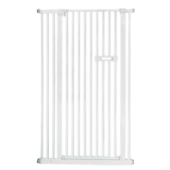 WZTO 59 Inch High Extra Tall Cat Gate with Doors Locks Narrow Bar Spacing, Pressure Mounted 1.38inch Door Page Fence Spacing, Cat Door Way Indoor Use, White