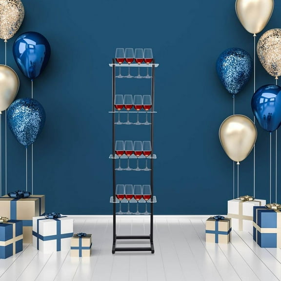 WZTO Champagne Wall,Champagne Wall Holder for Party,4 Tier Metal Champagne Wall Stand,32 Wine Glass Champagne Wall for Champagne Cups at Weddings, Bridal Shower Parties & Events