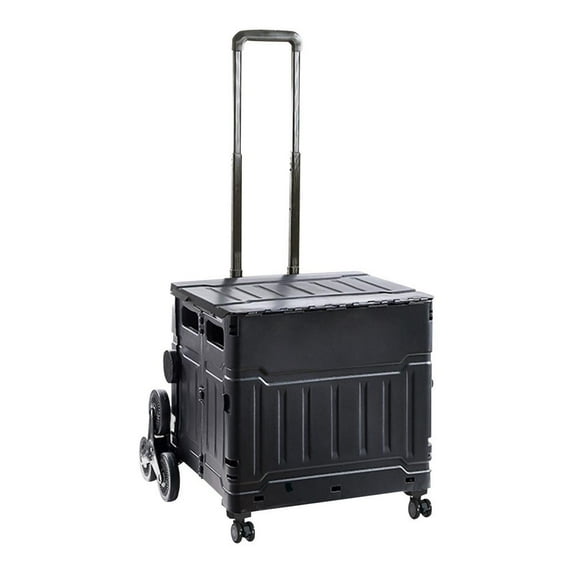 WZTO Foldable Rolling Cart Rolling Cart with Handle Portable Rolling Crate Shopping Trolley with Lid Black Foldable Utility Cart with Wheels ordinary