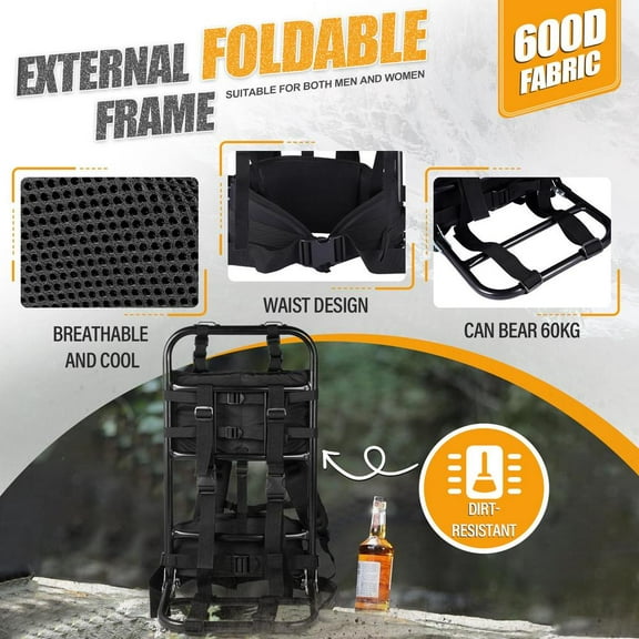 WZTO Frame Pack Backpack Foldable Frame Backpack Hunting Pack Frame Portable Backpack Frame for Travel Outdoor Activity Hiking Hunting Camping awesome