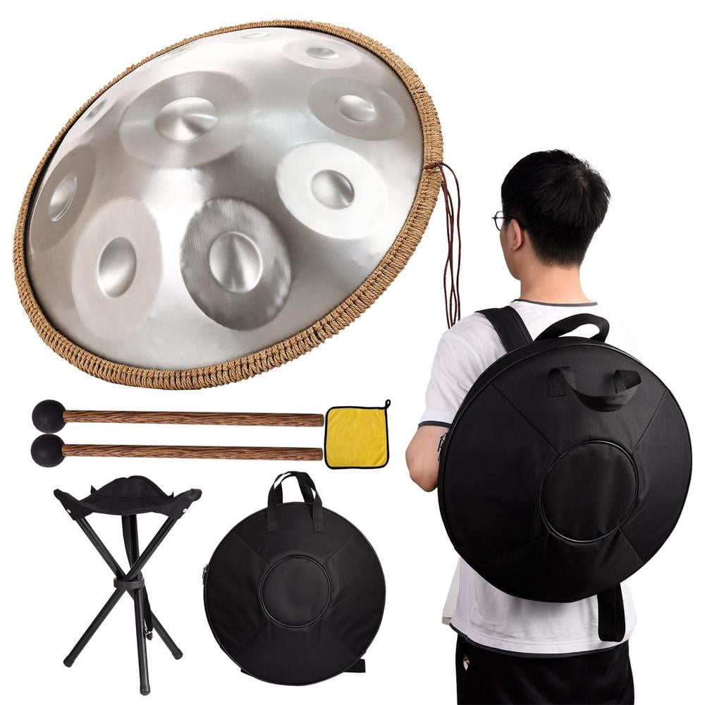 Hand Instrument Tan WZTO Handpan Instrument | 22-Inch Steel Handpan | Silver Portable Steel ...