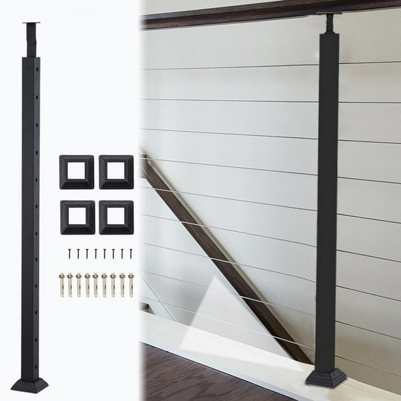WZTO Railing Kit Carbon Steel Railing Post 4PCS Railing Post Fixed Top Mount Black Stair Railing System Kit Cable Railing Post Black Finish Flat Top Deck Post beautiful