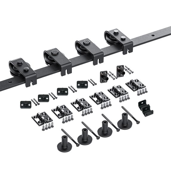 WZTO Sliding Door Hardware Kit | Bi-Folding 64-Inch Track Sliding Barn Door Hardware Kit | Closet Rail Roller Accessory, Carbon Steel Flat Track System for Dining Room, Study