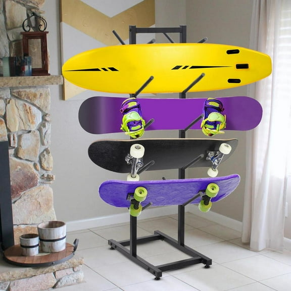 WZTO Snowboard Storage Holder Fitness Equipment Storage Rack 5-Tiers Metal Snowboard Storage Rack Freestanding Water Ski Rack Wakeboard Rack Metal For Garage Shop security