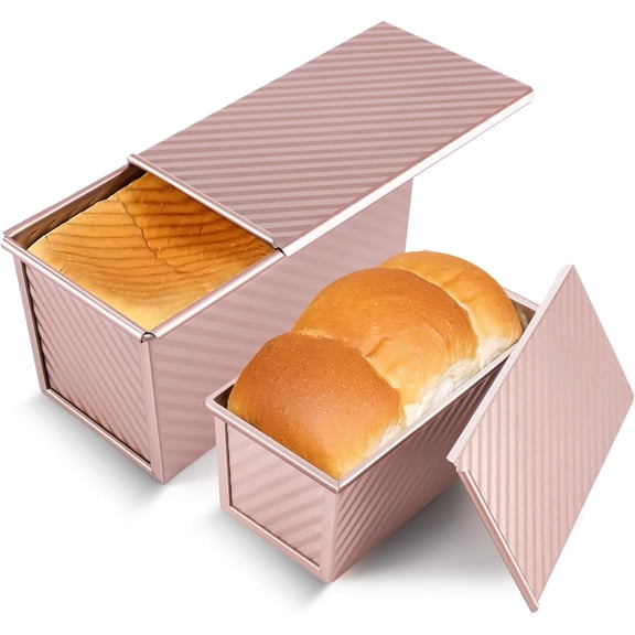 Wzw 2 Pack Pullman Loaf Pan with Lid 1 lb/0.5 lb Premium Non-Stick Sandwich Bread Loaf Pan with Lid Carbon Steel Corrugated Bread Toast Box Mold with Cover for Baking