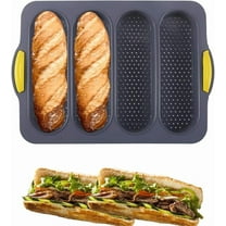 WZW 4-cavity Silicone Bread Loaf Pan, Nonstick Sourdough Loaf Pan & Heat Resistant Baguette Bread Pan, Bread Pans for Homemade Bread, Silicone Molds for Baking Hoagie Rolls, Hot Dog Buns
