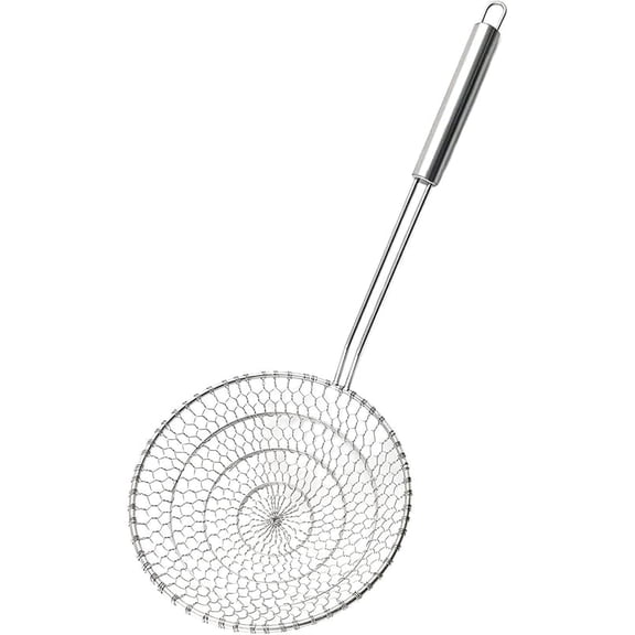 WZW Best Utensils Asian Kitchen Stainless Steel Spider Strainer Professional Wire Skimmer with Spiral Mesh (7-Inch Strainer Basket)