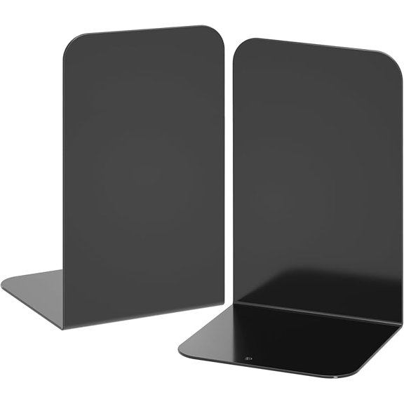 ZLF Bookends 1 Pair, Black Metal Book Ends, Heavy Bookends for Shelves, Book Stopper for Heavy Books, Book Organizer for Home Office School Supplies