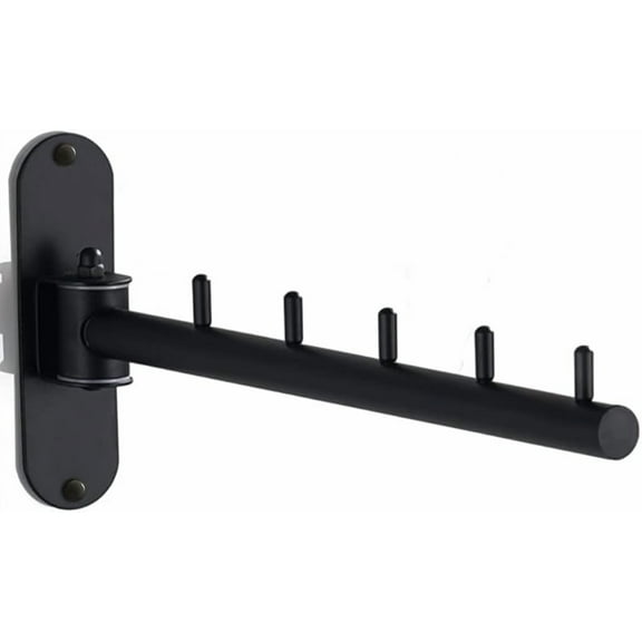 WZW Folding Wall Mounted Clothes Hanger Rack with Swing Arm, Foldable 180 ° Rotation, Stainless Steel 304 Folding Clothes Hanger Drying Rack Rod, for Laundry Room Valet Hook (Black)