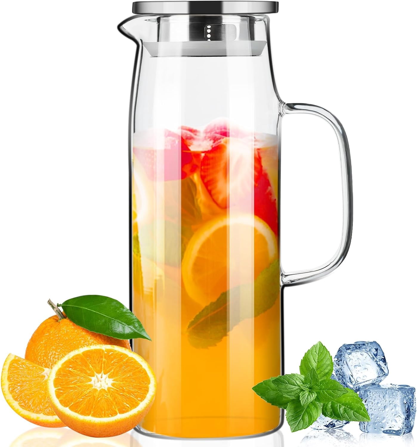 1 Gallon Glass Pitcher With Lid - Borosilicate Glass Carafe For Hot/Cold Drinks, Drip-Free Spout