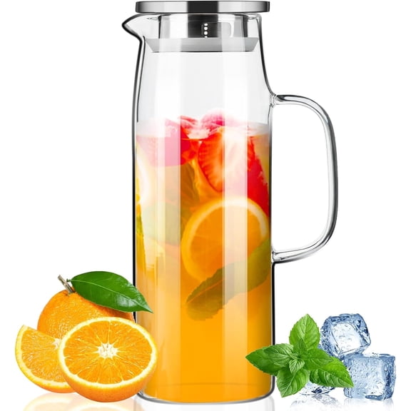 Wzw Glass Pitcher with Lid and Spout 50oz/ 1.5L Hot/Cold Water Pitcher Iced Tea Pitcher for the Shelf of Fridge Easy to Clean