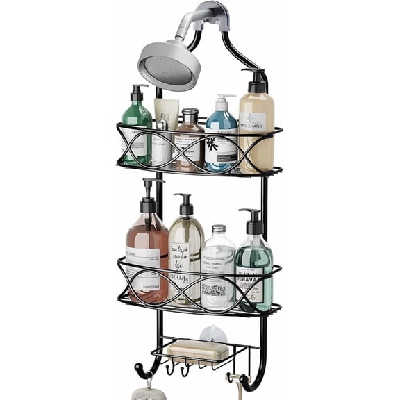 Wzw Hanging Shower Caddy Over Shower Head Black Rust Proof Metal Large Bathroom Organizer for Shampoo Conditioner