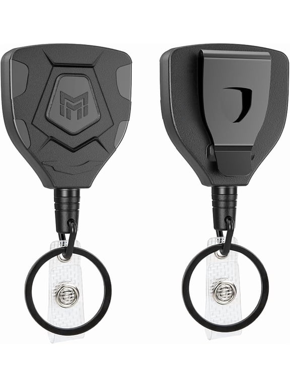 Classic Heavy Duty Retractable ID Badge Reel Keychain with Belt Clip, 31.5 inch Steel Cord, Key Ring, 2-Pack
