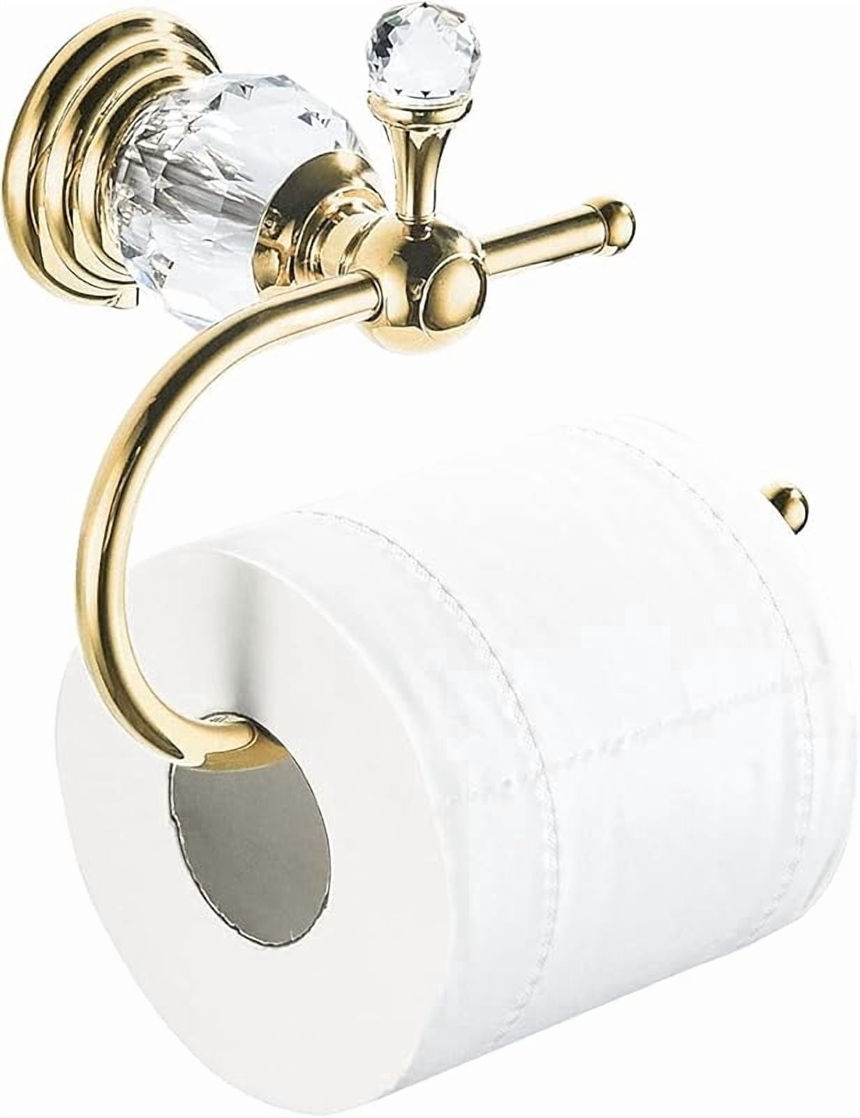 Funpisea Polished Gold Crystal Toilet Paper Holder, Wall-Mounted Bathroom Tissue Roll Holder