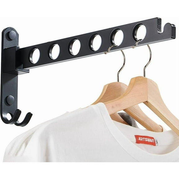 WZW Retractable Folding Wall Hanger Folding Clothes Hanger Rack Clothes Storage Organizer Laundry Hanger Sturdy Hanging Dryer Rack Clothes Hooks of Metal (one Pack, Black)