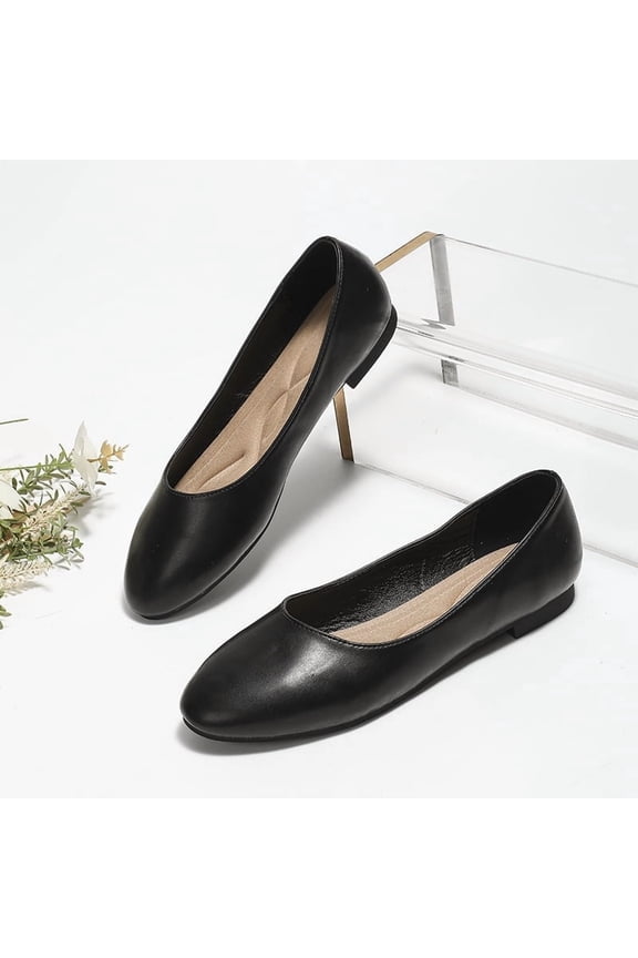 Comfortable Faux Leather Insole Low Heels Dress Shoes For Ladies,Stylish Comfortable Ballet Flat, Elegant Work Penny shoes ,Cute Round Toe Dress shoes for Ladie (Black,US11.5)