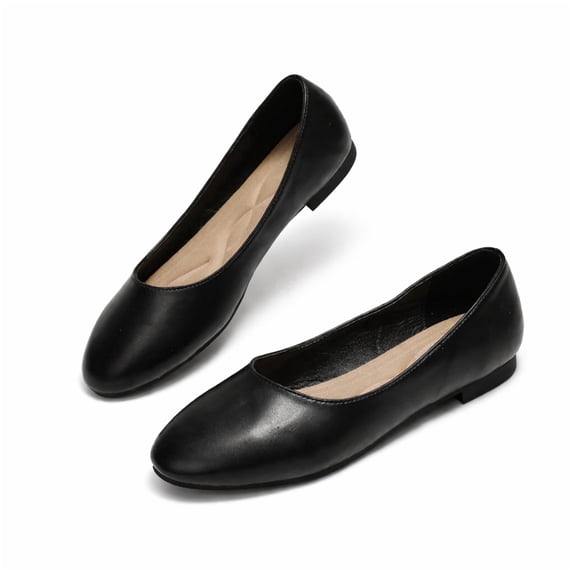 CucumberDay Comfortable Faux Leather Insole Low Heels Dress Shoes For Ladies,Stylish Comfortable Ballet Flat, Elegant Work Penny shoes ,Cute Round Toe Dress shoes for Ladie (Black,US6.5)
