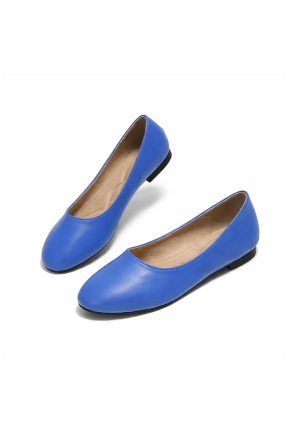 Comfortable Faux Leather Insole Low Heels Dress Shoes For Ladies,Stylish Comfortable Ballet Flat, Elegant Work Penny shoes ,Cute Round Toe Dress shoes for Ladie （Blue,US11）