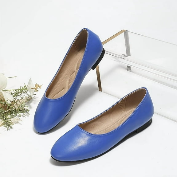 CucumberDay Comfortable Faux Leather Insole Low Heels Dress Shoes For Ladies,Stylish Comfortable Ballet Flat, Elegant Work Penny shoes ,Cute Round Toe Dress shoes for Ladie (Blue,US6)