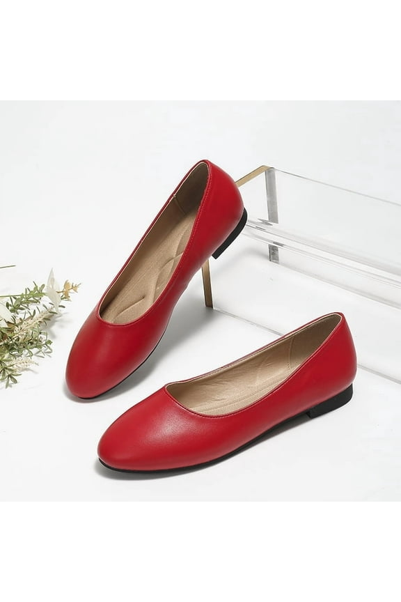 Comfortable Faux Leather Insole Low Heels Dress Shoes For Ladies,Stylish Comfortable Ballet Flat, Elegant Work Penny shoes ,Cute Round Toe Dress shoes for Ladie （Red,US11.5）