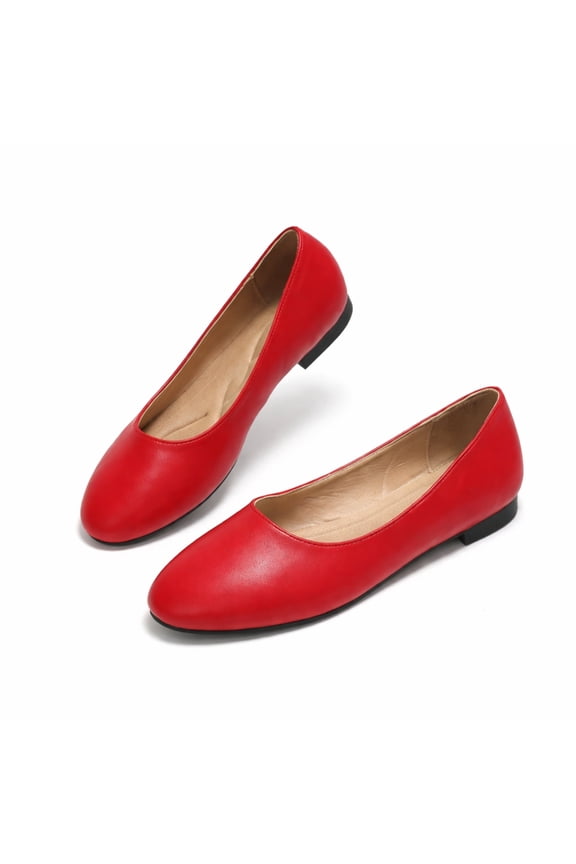 Comfortable Faux Leather Insole Low Heels Dress Shoes For Ladies,Stylish Comfortable Ballet Flat, Elegant Work Penny shoes ,Cute Round Toe Dress shoes for Ladie （Red,US8）
