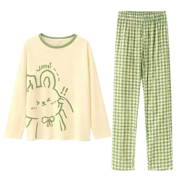 WZX FASHION Women‘s Printed Fleece Pajama Set Long Sleeve Plush Nightwear Soft & Warm Two Piece Loungewear Green M