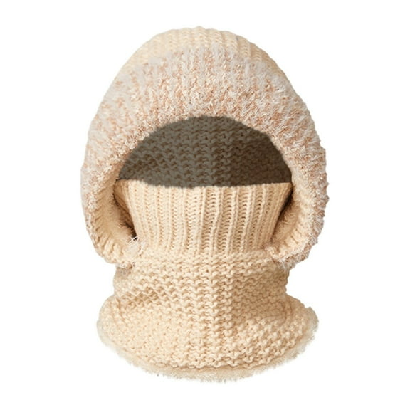 WZXFASHION 3-in-1 Knit Hat Scarf and Ear Flap Combo Color Block Winter Bomber Hat for Women and Men Beige One Size