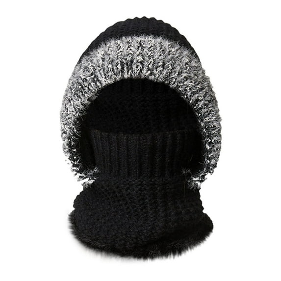 WZXFASHION 3-in-1 Knit Hat Scarf and Ear Flap Combo Color Block Winter Bomber Hat for Women and Men Black One Size