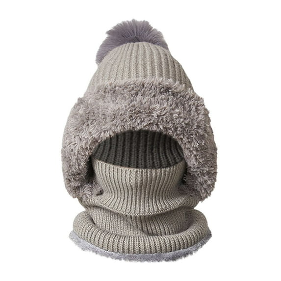 WZXFASHION 3-in-1 Knit Hat Scarf and Ear Flap Combo Color Block Winter Bomber Hat for Women and Men Grey One Size