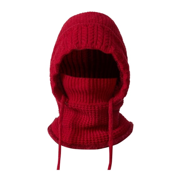 WZXFASHION 3-in-1 Knit Hat Scarf and Ear Flap Combo Color Block Winter Bomber Hat for Women and Men Wine One Size