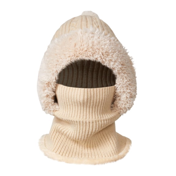 WZXFASHION 3-in-1 Knit Hat Scarf and Ear Flap Combo Warm Winter Bomber Hat for Women and Men Beige One Size