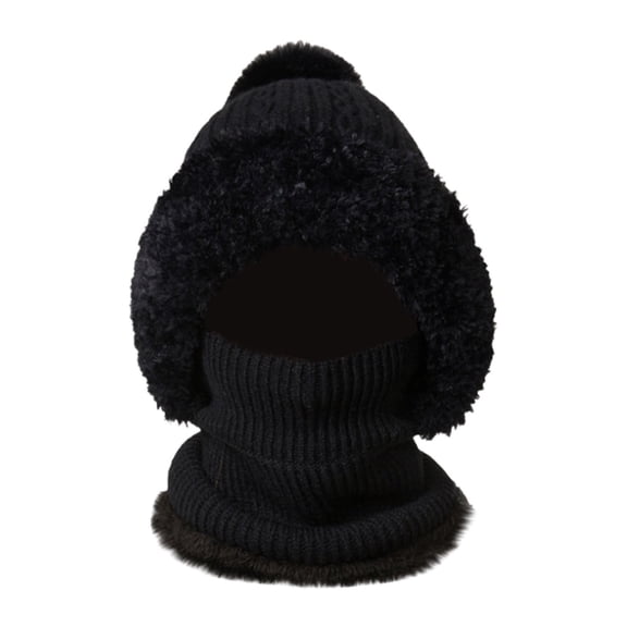 WZXFASHION 3-in-1 Knit Hat Scarf and Ear Flap Combo Warm Winter Bomber Hat for Women and Men Black One Size